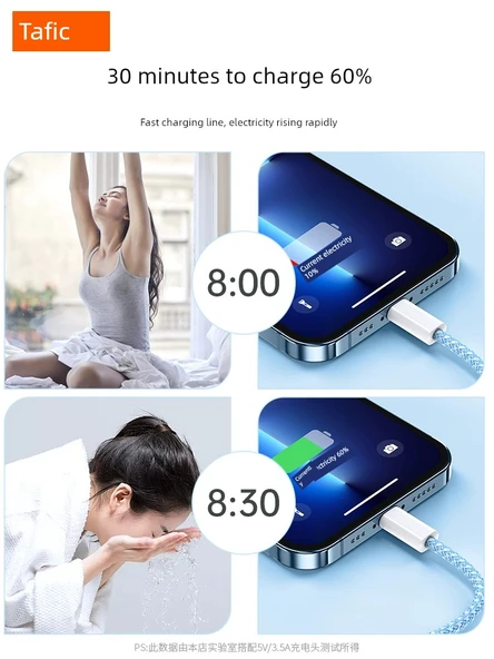 Apple Lightning USB Hızlı Şarj Veri Kablosu - 1m - Gökyüzü Mavisi - 2'li Paket - 4
