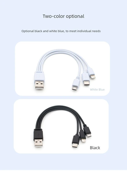 Çoklu Arayüz USB Type-C Mobil Telefon Şarj Kablosu - Üç Renk 30cm - 7