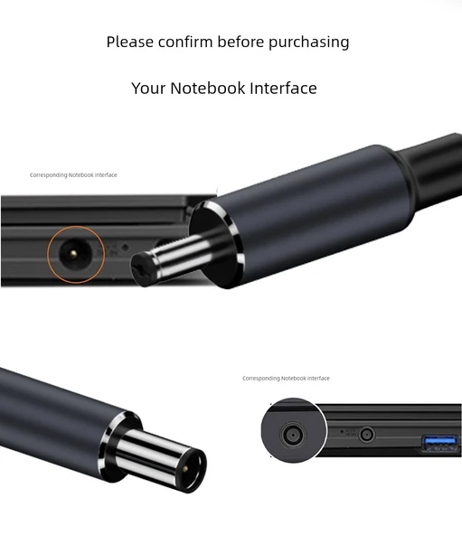 140W USB-C to DC5.5 2.1mm PD Hızlı Şarj Adaptör Kablosu - Siyah Düz Siyah Port - 8