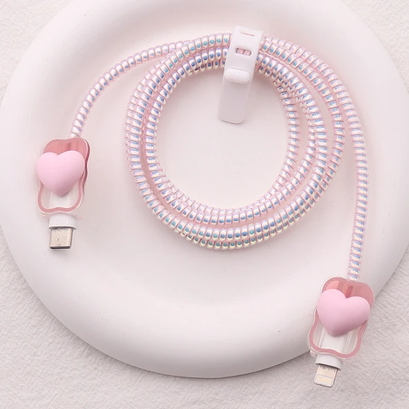 iPhone USB Kablo Şarj Koruyucu Kılıf - Pembe Veri Hattı Koruma