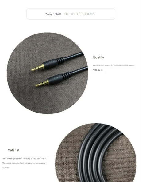 3.5mm Erkek-Erkek Araç Aux Ses Kablosu - Altın Kaplama - 5 m - 10