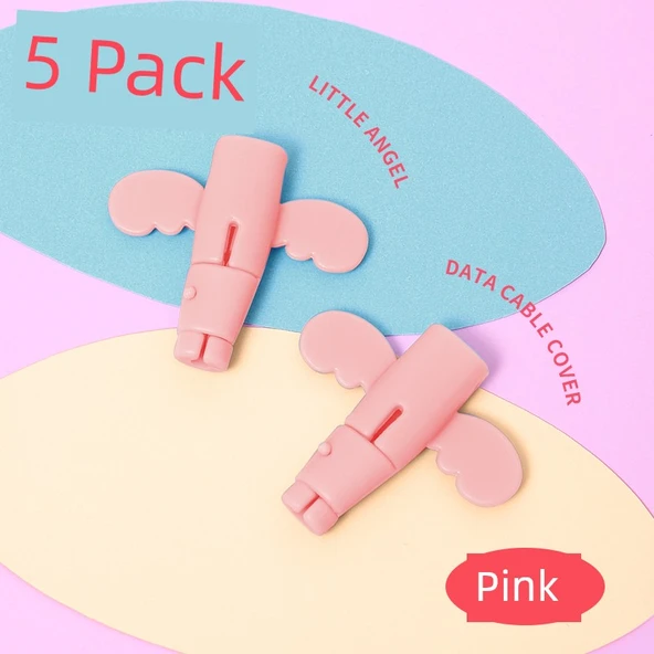USB Kablo Koruyucu Kılıf - Pembe 5 Paket Yumuşak Silikon