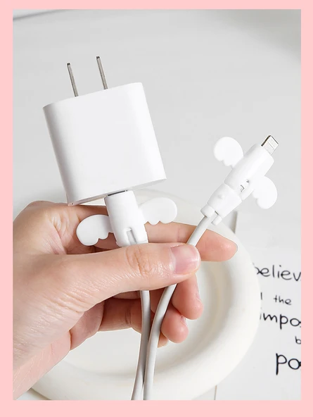 USB Kablo Koruyucu Kılıf - Beyaz 2 Takım Yumuşak Silikon - 10