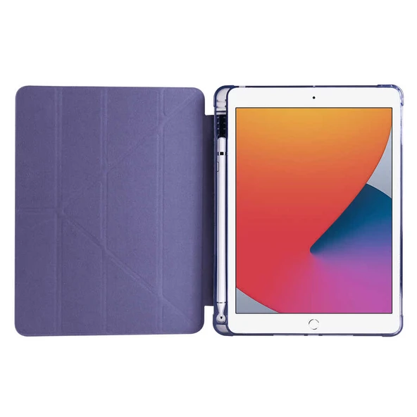 iPad 9.7 2018 (6.Nesil) Kılıf Tri Folding Kalem Bölmeli Standlı Kılıf - Resim 3