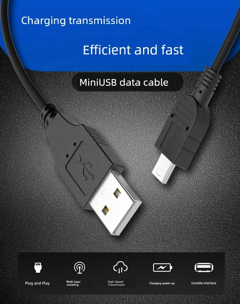 Mini USB Veri Kablosu - 0.25m - Siyah - 7