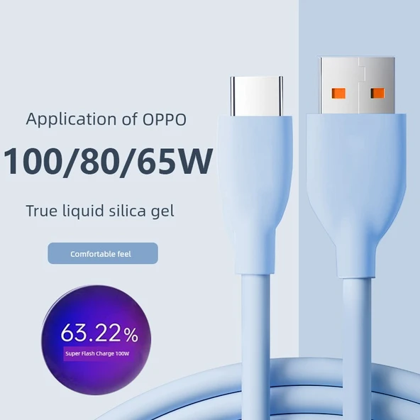 100W USB-C Sıvı Silikon Hızlı Şarj Veri Kablosu - 1.5m Mavi - İki Paket