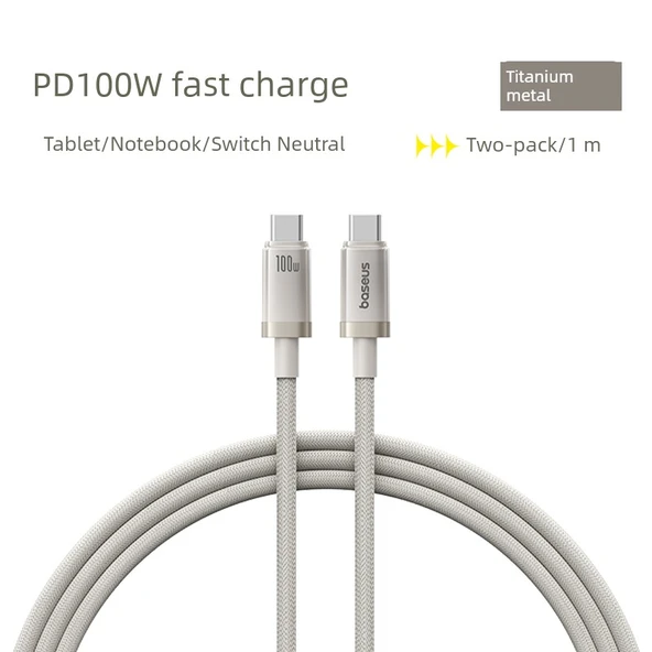 USB Type-C Kablo - Titanyum Ana Renk 1m Çift C Port 100W Hızlı Şarj İki Paket