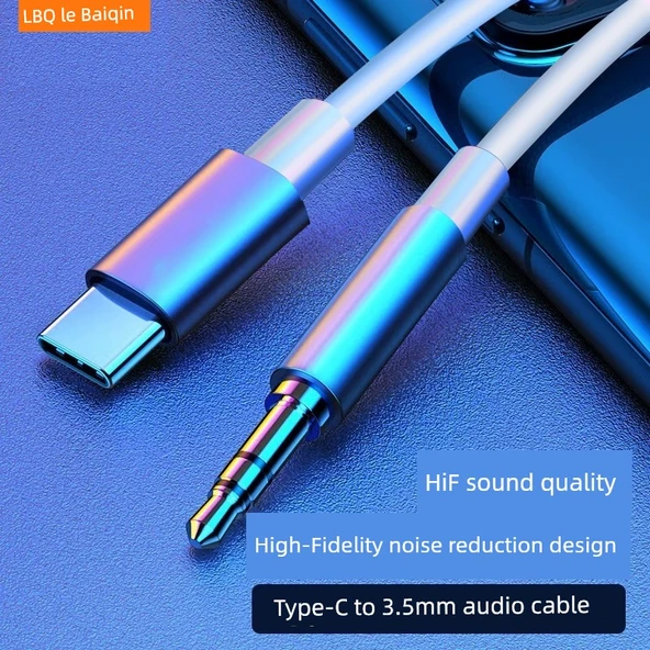 Araç AUX Type-C Ses Kablosu - Beyaz - HD Ses Kalitesi Kayıpsız Dönüşüm - 2