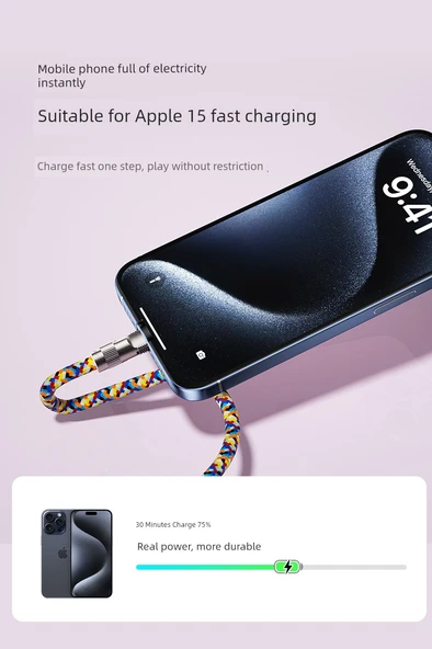 [0.3m Bilek PD + 1.2m Diagonal Double C] Magic Renkli Hızlı Şarj Kablosu - Apple/Android - 10