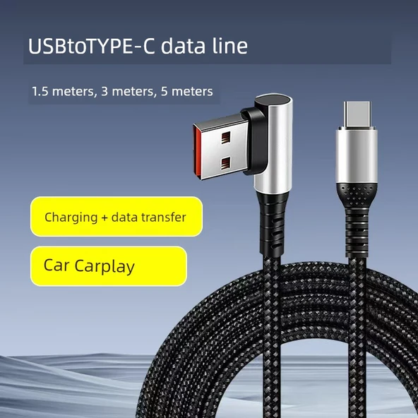 66W Ekstra Uzun 5 m Dikey Kıvrım USB'den Dikey Kıvrım Type-C Veri Kablosu - 4