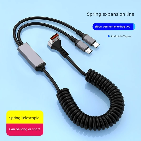 Geri Çekilebilir USB Kablo - Android + Type C - Çapraz Kırmızı