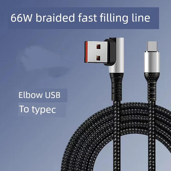 66W Ekstra Uzun 5 m Dikey Kıvrım USB'den Dikey Kıvrım Type-C Veri Kablosu - 3