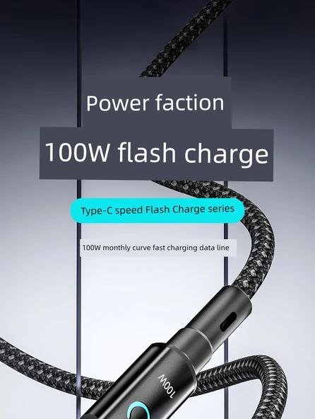 100W Süper Hızlı Şarj Type-C Veri Kablosu - 1m Çift C Portu Ay Işığı - 6