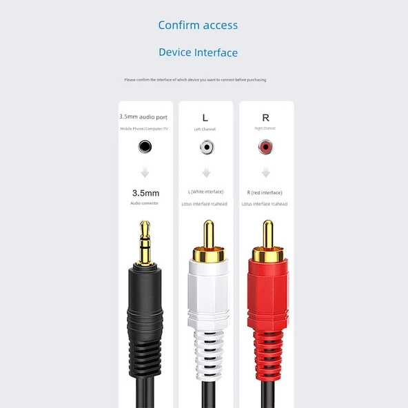 RCA Plug Amplifikatör 3.5mm ile Çift Lotus Erkek Ses Kablosu - 2.7m - 6