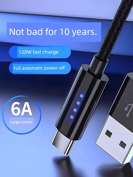 120W Hızlı Şarj Type-C Veri Kablosu - 0.3m Büyülü Gece Kırmızı - Otomatik Kapatma - 600 Hız Artışı - Tam Uyumlu - Tek Paket - 2