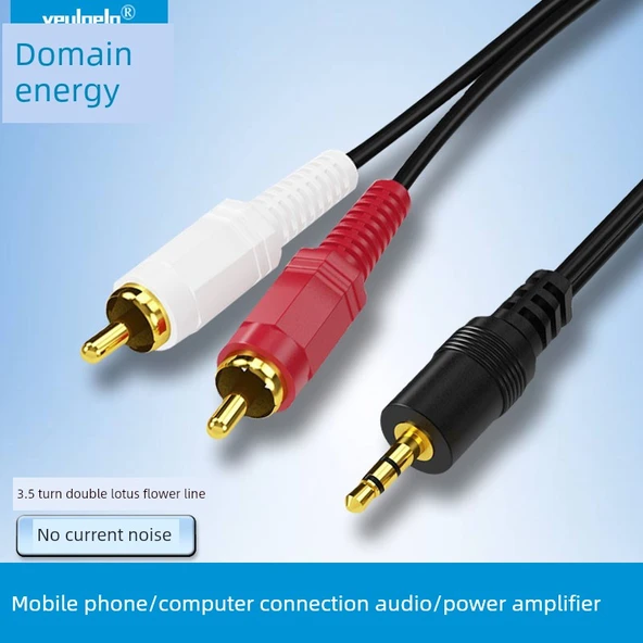 RCA Plug Amplifikatör 3.5mm ile Çift Lotus Erkek Ses Kablosu - 2.7m - 2