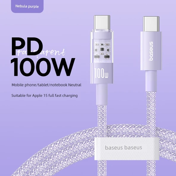 USB Type C ile Lightning PD 20W Hızlı Şarj Kablosu - 1m - Nebula Mor - Çift C Portu