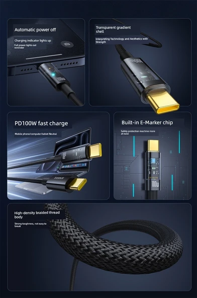 USB-C Hızlı Şarj Kablosu - Siyah - 2m (Tam Güç Kesme) - 10