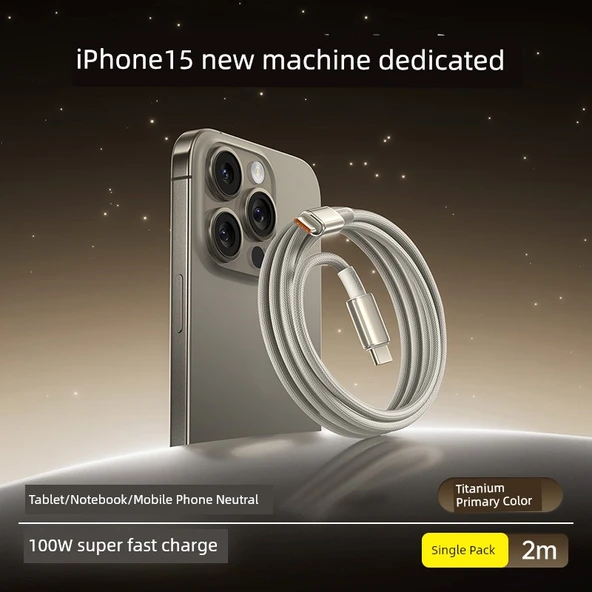 100W USB-C ile Type-C Şarj Kablosu - Yıldız Titanyum 2m