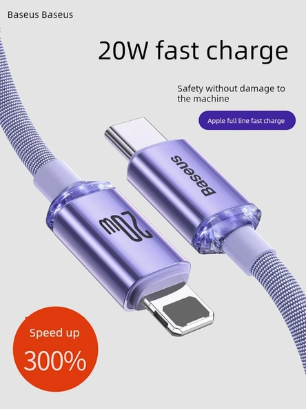 Hızlı Şarj USB Type-C ile Lightning Kablo - 1.2m Mor - 2