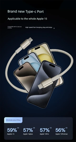 100W USB-C ile Type-C Şarj Kablosu - Yıldız Titanyum 2m - 9