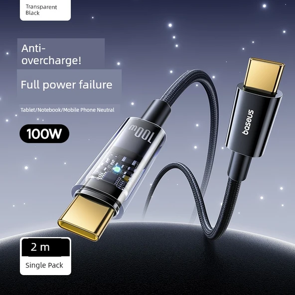 USB-C Hızlı Şarj Kablosu - Siyah - 2m (Tam Güç Kesme) - 1
