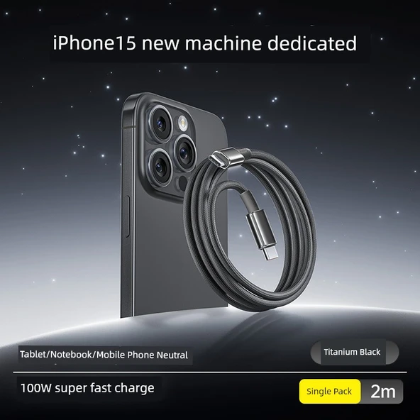 100W USB-C ile Type-C Şarj Kablosu - Siyah 2m