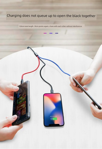 4-in-1 Mobil Telefon Veri Kablosu - Kontrast Renk Çift Apple + Type-C + Android - 1.2m - 12