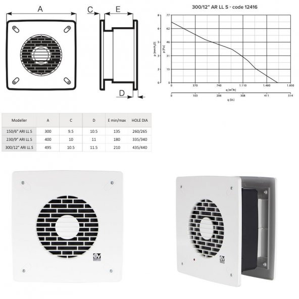 Vortice Vario I 300/12 & CR5N Hız Anahtarı Yanında Duvara Cama Kolay Montaj Otomatik Panjur Manuel Geri Dönüşümlü Tasarruflu Fan AGMair Agm Havalandırma Fanı - 2