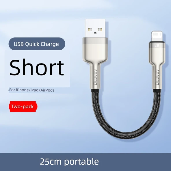 Metal Örgü Kablo - 0.25m - USB Hızlı Şarj - İki Paket