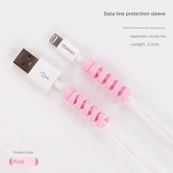 Sarmal USB Kablo Koruyucu - Pembe - 2 Adet