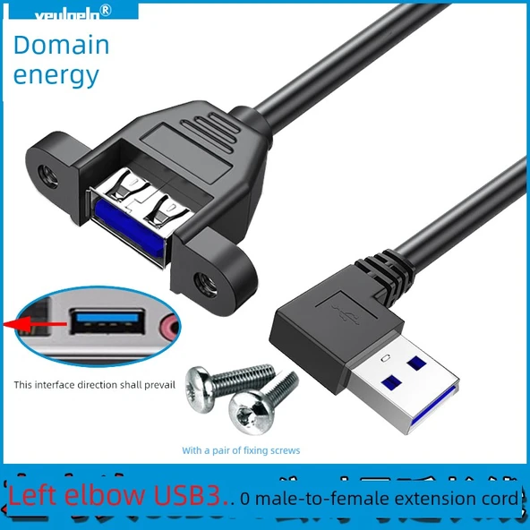 USB 3.0 Erkek Dişi Sol Kıvrım 0.5m Uzatma Kablosu