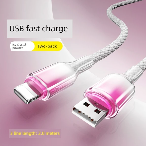 Kristal Pembe 2m USB Lightning Kablo - Apple iPhone 6-14 - İki Paket