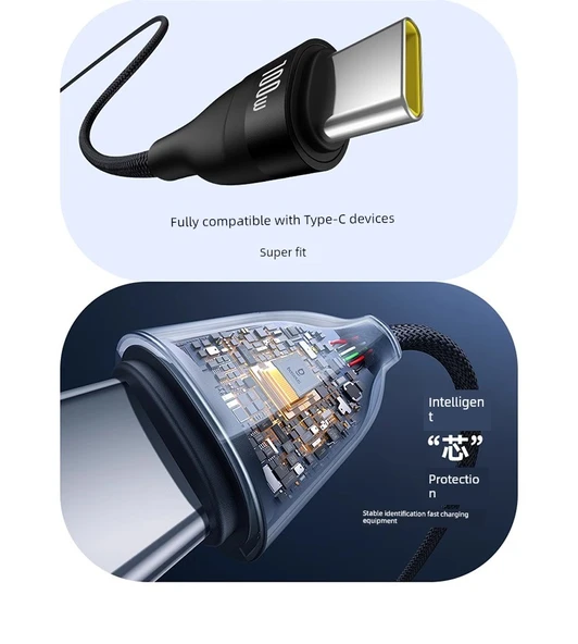 100W USB to Type-C Araç Şarj Veri Kablosu - 2m [USB to C] Apple 15 Tam Serisi Araç CarPlay Hızlı Şarj - 10