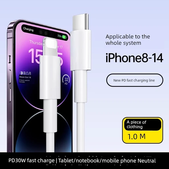 1.0m PD30W Hızlı Şarj Kablo - iPhone 8-14 Serisi - Kutulu Orijinal Ürün