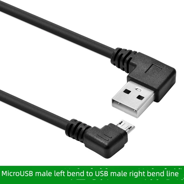 USB'den Micro USB'ye Şarj Veri Kablosu - 1m USB Sağ Açıdan Micro USB Sol Açıya