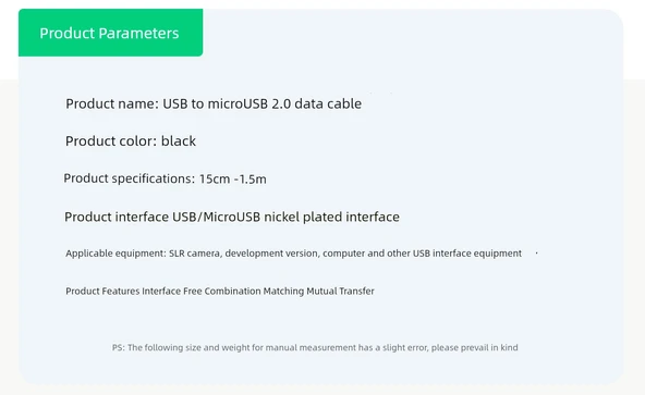USB'den Micro USB'ye Şarj Veri Kablosu - 1m USB Sol Açıdan Micro USB Sağ Açıya - 12