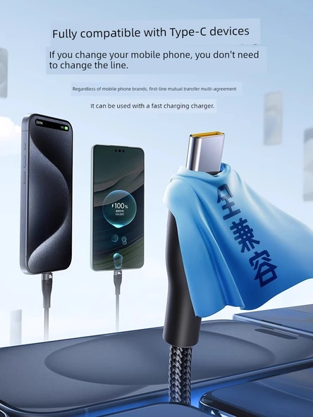 100W USB to Type-C Araç Şarj Veri Kablosu - 2m [USB to C] Apple 15 Tam Serisi Araç CarPlay Hızlı Şarj - 5