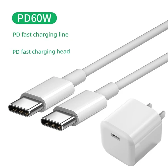 Çift USB Type-C PD Hızlı Şarj Kablosu - 1m Çift Uçlu Type-C 60W + PD30W Hızlı Şarj Aleti