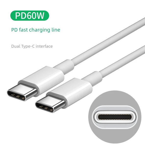 Çift USB Type-C PD Hızlı Şarj Kablosu - 1m Çift Uçlu Type-C 60W
