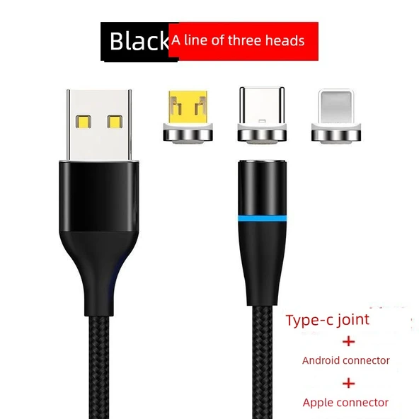 Manyetik Şarj Kablosu - 2 Metre - Titanyum Siyah - Üç Yolda Android Apple TYPE