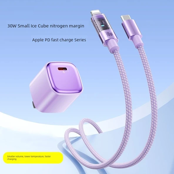 30W PD Hızlı Şarj Kablosu - Mor - 30W Hızlı Şarj Başlığı + PD Hızlı Şarj Kablosu 1.2m