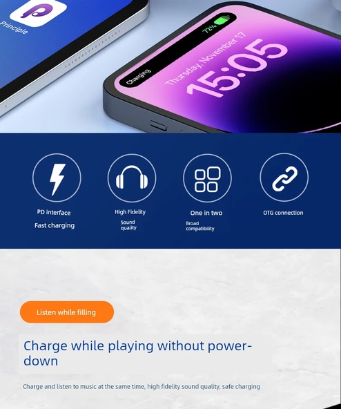 Type-C'den Çift USB Adaptör Kablosu - Koyu Gri USB + C Portu - Şarj ve Veri 2'si 1 Arada - 8
