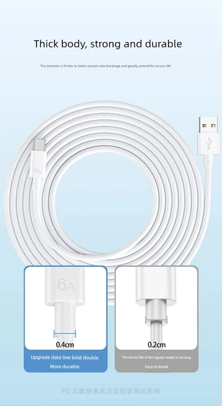 6A Süper Hızlı Şarj Type-C Veri Kablosu - 12M Klasik Siyah (1 Paket) - 9