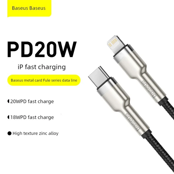 Metal Kafule Type-C ile Lightning Veri Kablosu - 0.25m - Siyah - iPhone Uyumlu - 3