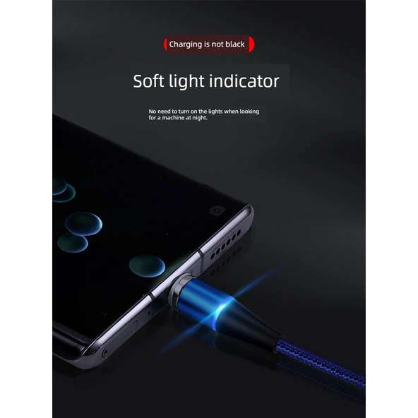 Manyetik Örgü 3'ü 1 Arada USB Kablo - 1m - Apple/Android/Type-C - Siyah (Model 2) - 5