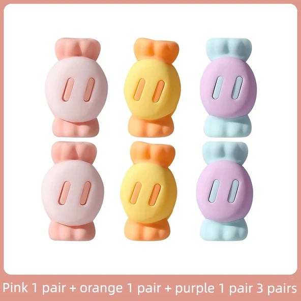 Şeker Renkli USB Kablo Koruyucu - Pembe 1 Takım + Turuncu 1 Takım + Mor 1 Takım - 3 Takım