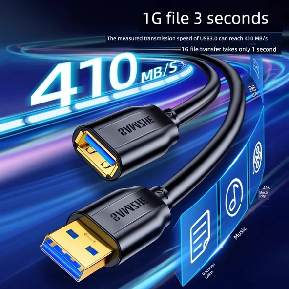 USB 3.0 Uzatma Kablosu - 1.5m - Altın Kaplama - Yüksek Hız - Anti-İnterferans - 3