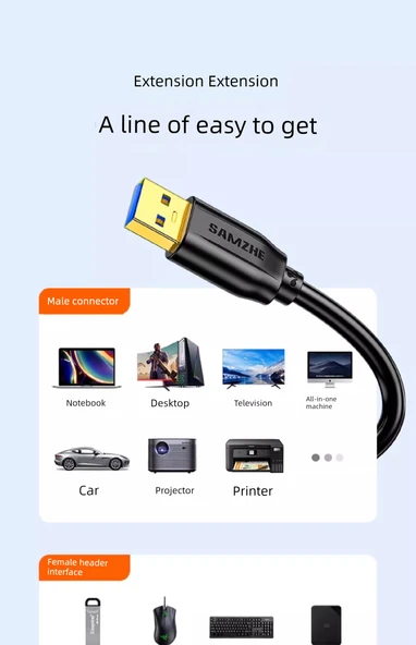USB 3.0 Uzatma Kablosu - 1.5m - Altın Kaplama - Yüksek Hız - Anti-İnterferans - 9