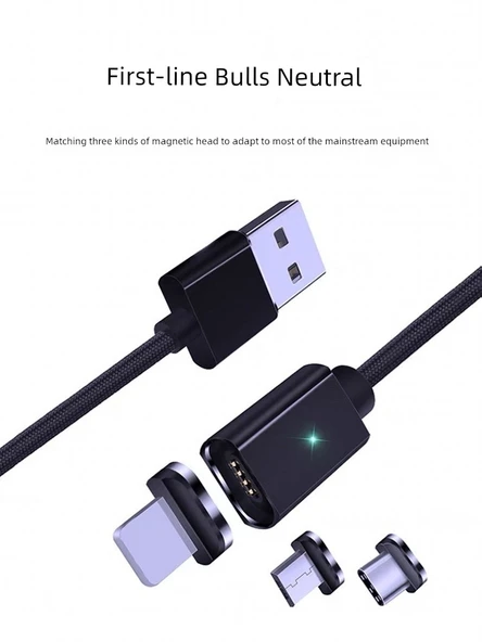 Manyetik Veri Şarj Kablosu - 2m Siyah Micro USB - 5